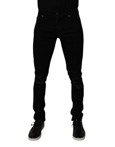 Black Cotton Stretch Skinny Men Denim Jeans
