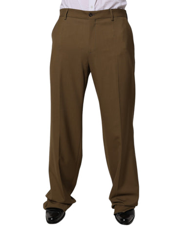 Brown Wool Straight Formal Dress Pants