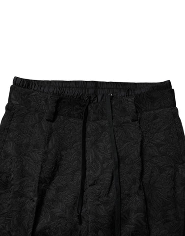 Black Brocade Polyester Skinny Dress Pants