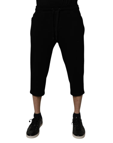 Black Cotton Blend Cropped Sweatpants Pants