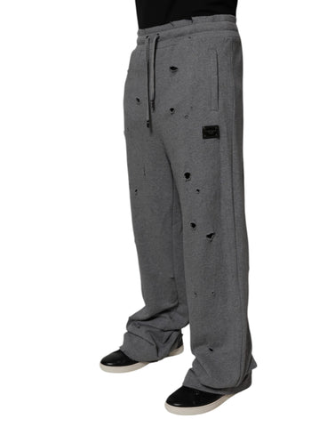 Gray Cotton RipStyle Straight Sweatpants Pants