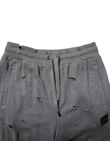 Gray Cotton RipStyle Straight Sweatpants Pants