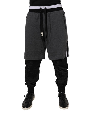 Black Gray Cotton Layered Men Sweatpants Pants