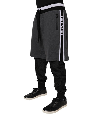 Black Gray Cotton Layered Men Sweatpants Pants