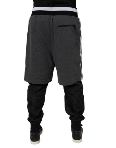 Black Gray Cotton Layered Men Sweatpants Pants