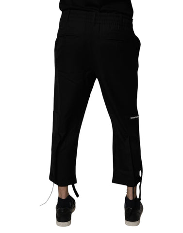 Black Polyester Men Cropped Pants