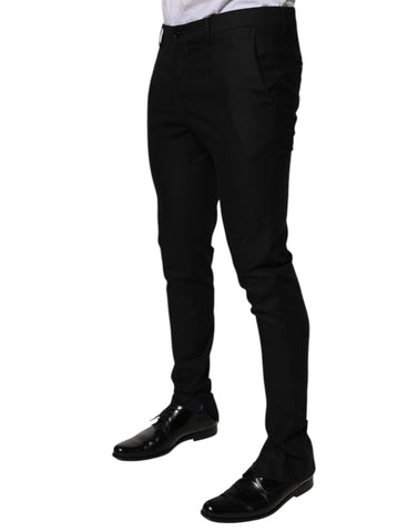 Black Virgin Wool MenSkinny Dress Formal Pants