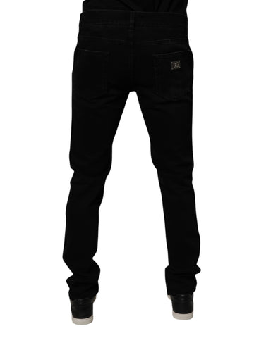 Black Cotton Tattered Skinny Men Denim Jeans
