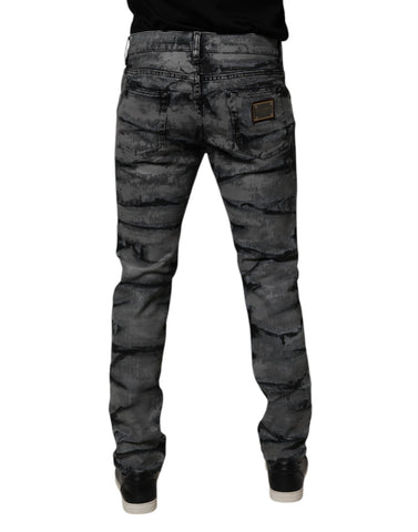 Gray Tie Dye Cotton Skinny Men Denim Jeans