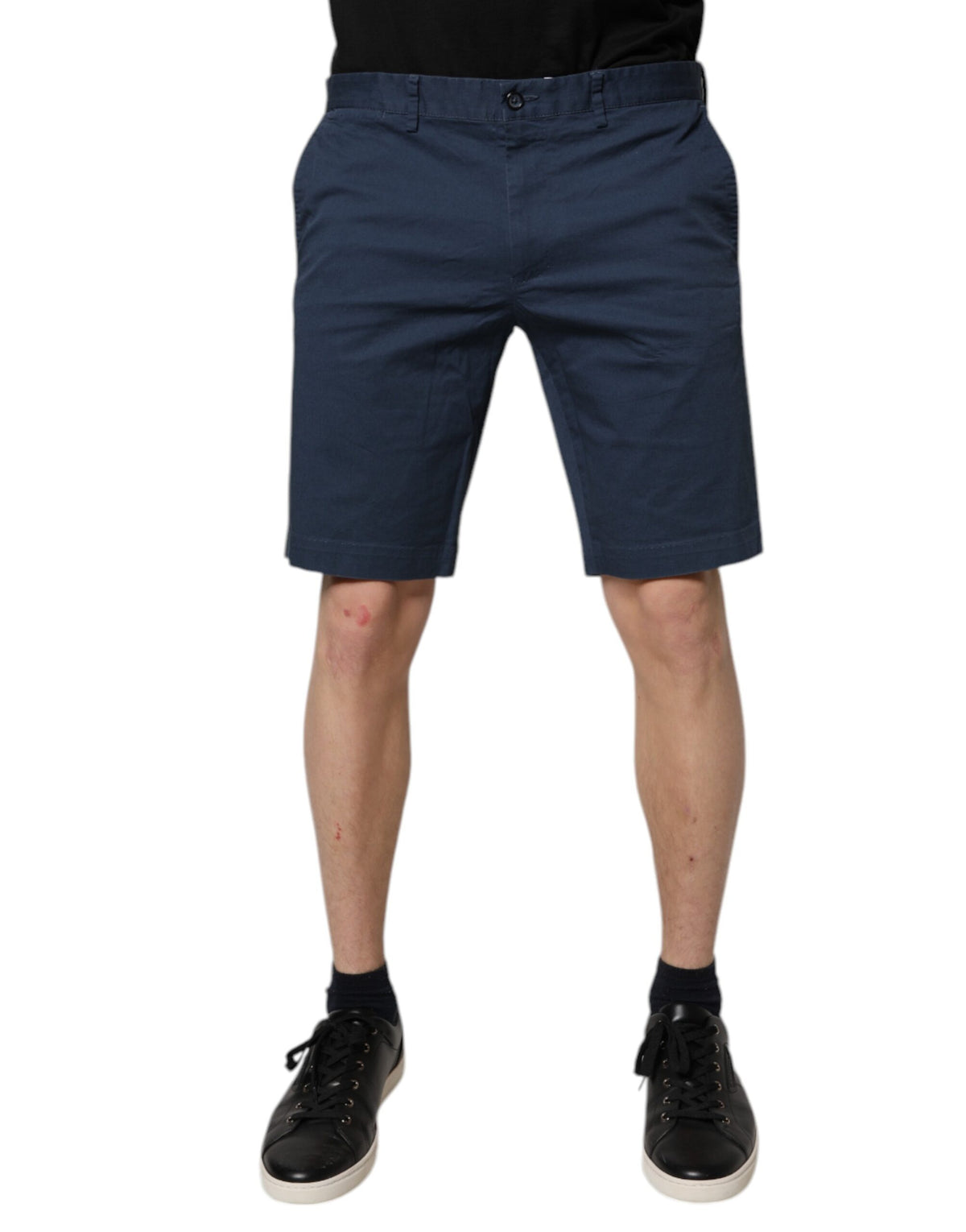 Blue Cotton Mid Waist Men Bermuda Shorts
