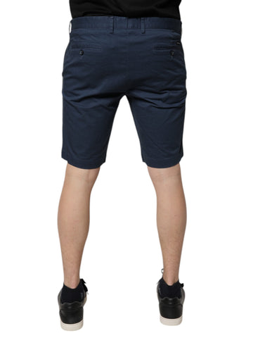 Blue Cotton Mid Waist Men Bermuda Shorts