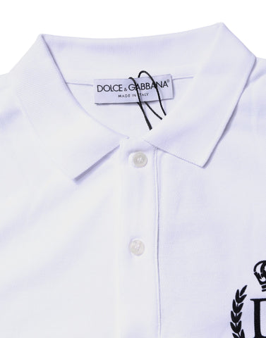 White Cotton Crown Collared Men Polo T-shirt