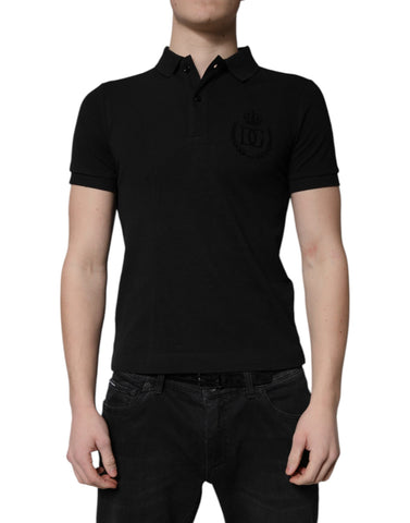 Black Cotton DG Logo Collared Polo T-shirt