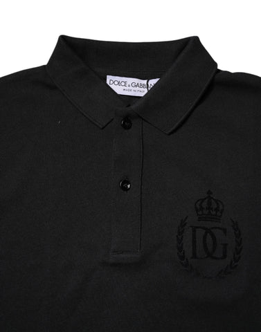 Black Cotton DG Logo Collared Polo T-shirt