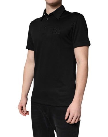 Black Polyester DG Logo Collared Polo T-shirt