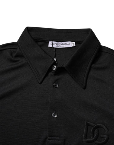 Black Polyester DG Logo Collared Polo T-shirt