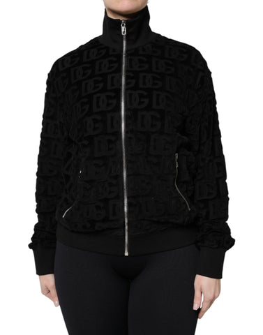 Black Logo Monogram Full Zip Bomber Jacket