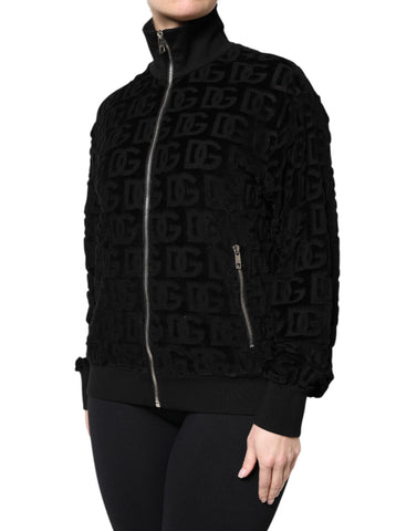 Black Logo Monogram Full Zip Bomber Jacket