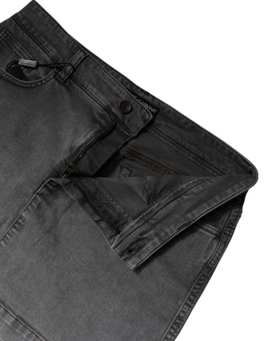 Gray Cotton Stretch Mid Waist Denim Mini Skirt