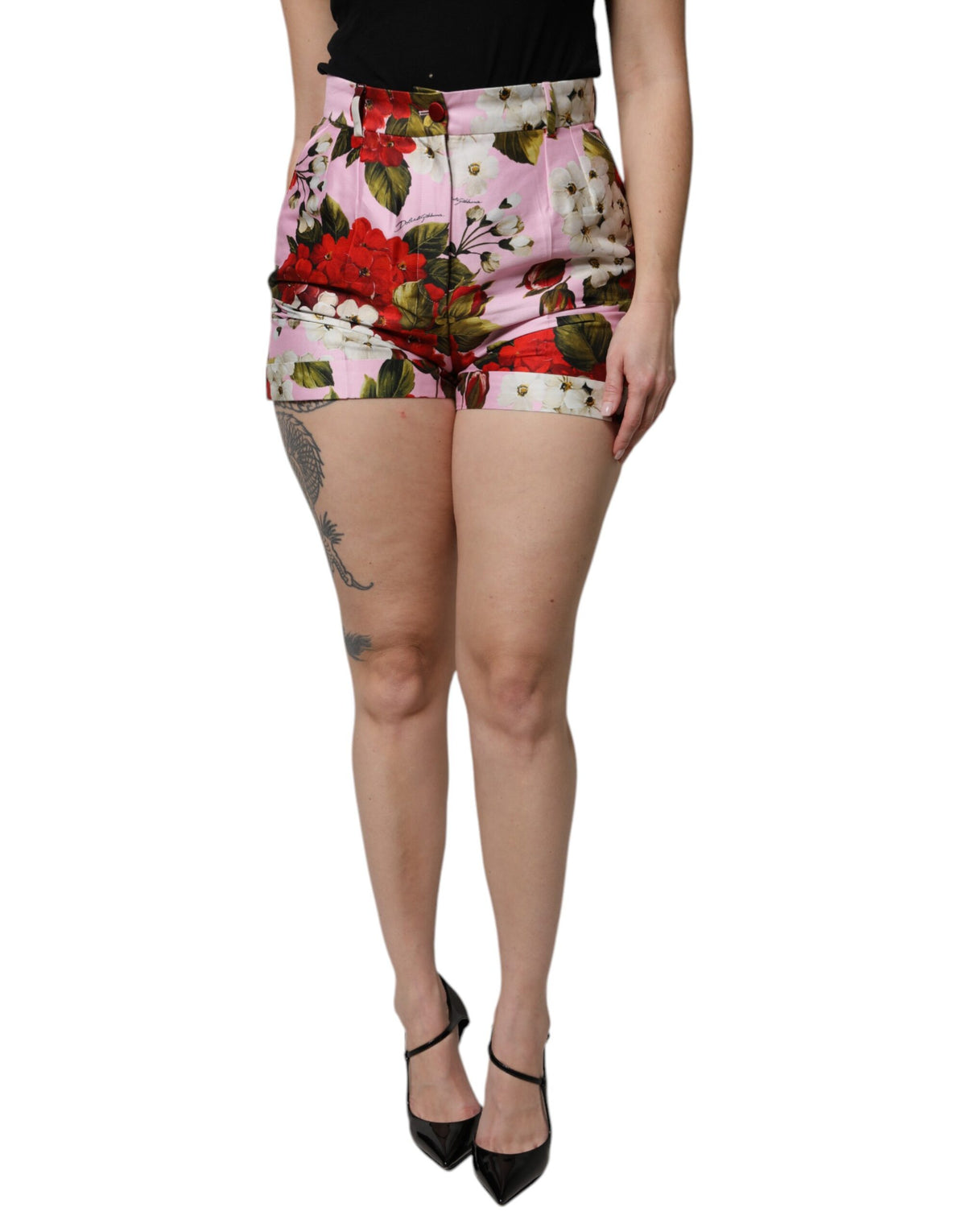 Pink Floral Print High Waist Hotpants Short