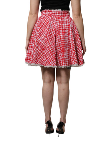 Red White High Waist A-line Above Knee Skirt