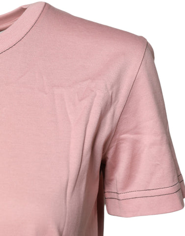 Pink Logo Print Cotton Crew Neck T-shirt