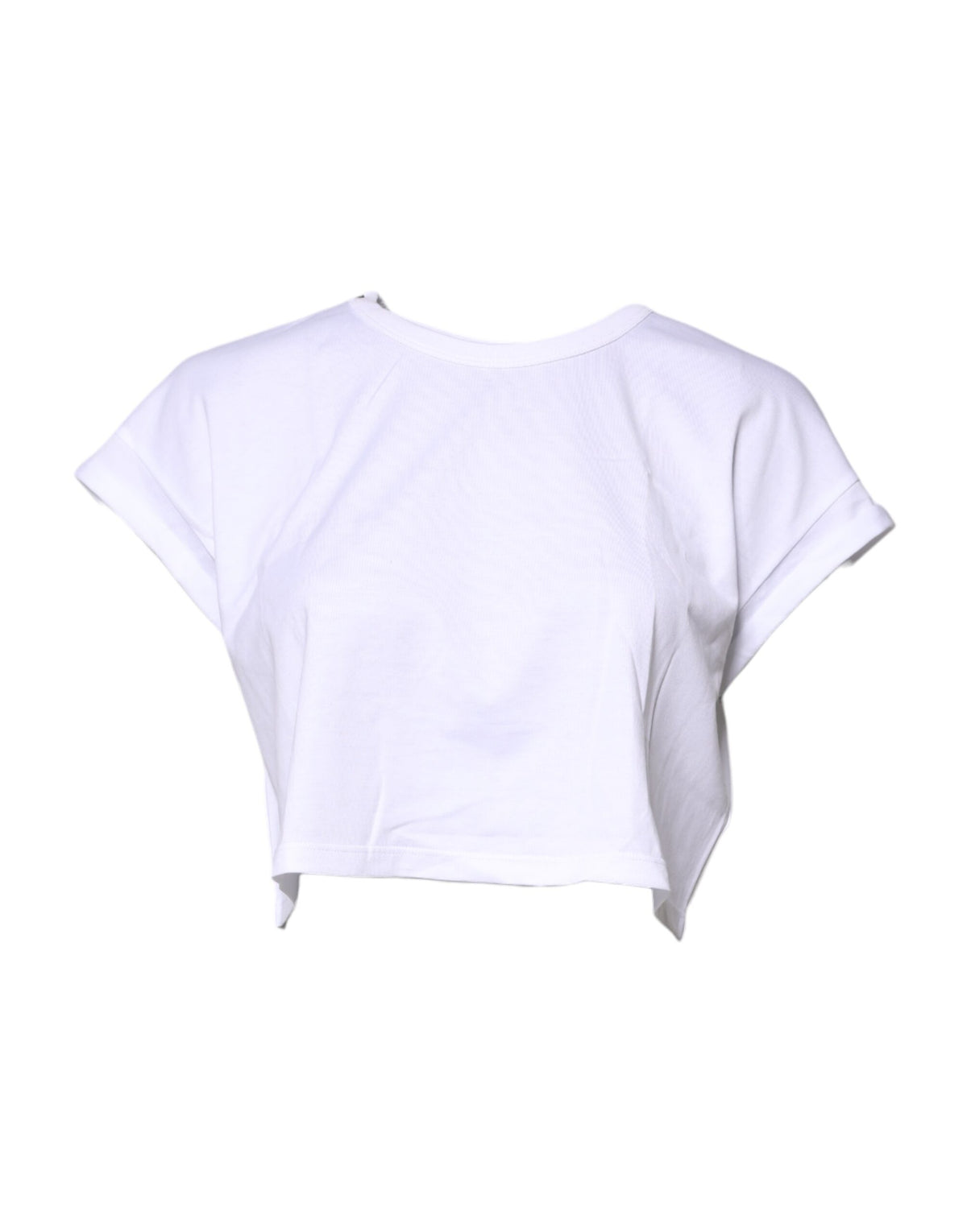 White Cotton Crew Neck Cropped T-shirt Top