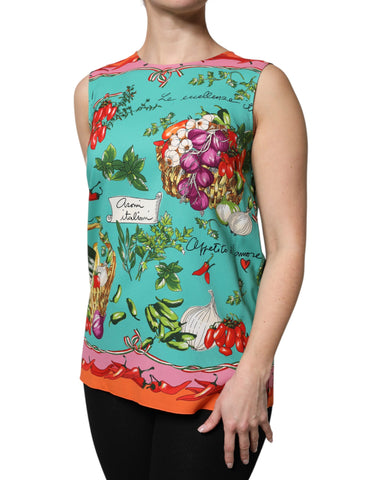 Multicolor Floral Silk Sleeveless Tank Top