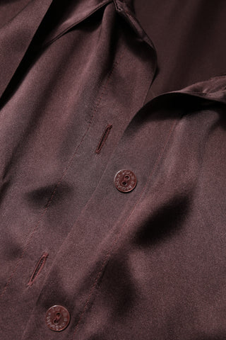 Brown Ascot Collar Long Sleeve Blouse Top