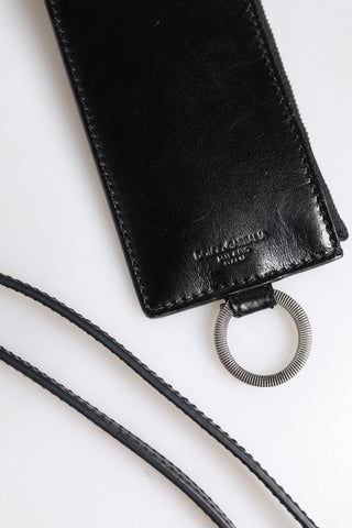 Black Leather Logo Embossed Lanyard Card Holder Wallet