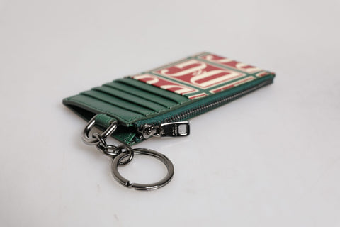 Green Calf Leather Logo Print Monogram Card Holder Wallet
