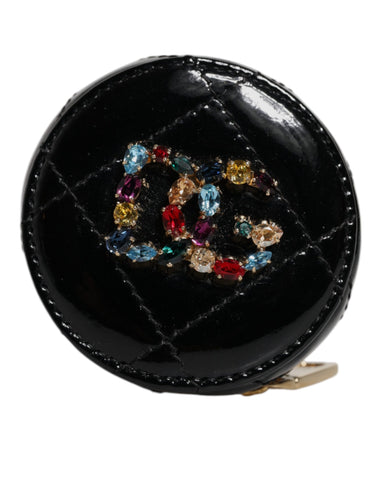 Black Lamb Leather DG Crystal Round Coin Purse Wallet