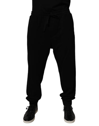 Black Cotton Crown Logo Jogger Pants