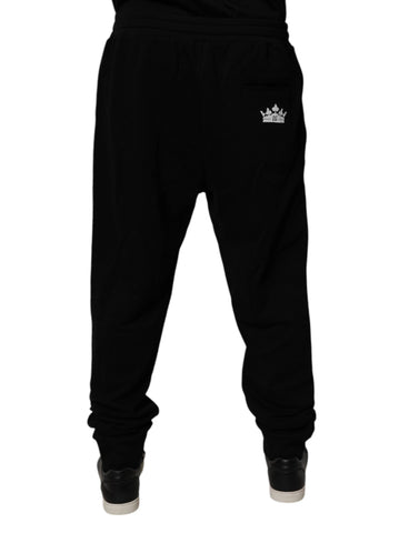 Black Cotton Crown Logo Jogger Pants