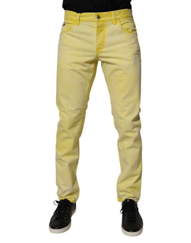 Yellow Cotton Stretch Skinny Men Denim Jeans