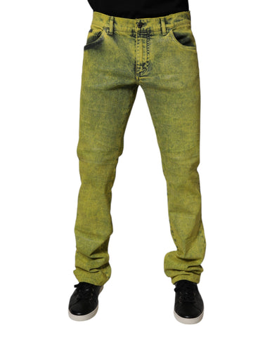 Yellow Cotton Stretch Skinny Men Denim Jeans