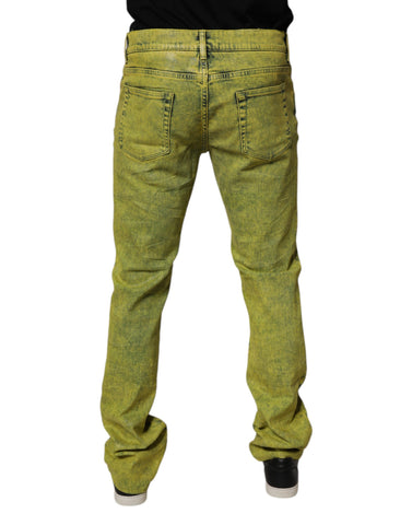 Yellow Cotton Stretch Skinny Men Denim Jeans