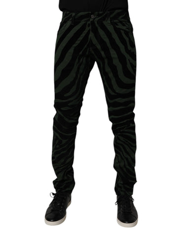 Black Green Stripes Cotton Skinny Denim Jeans
