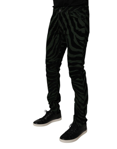 Black Green Stripes Cotton Skinny Denim Jeans