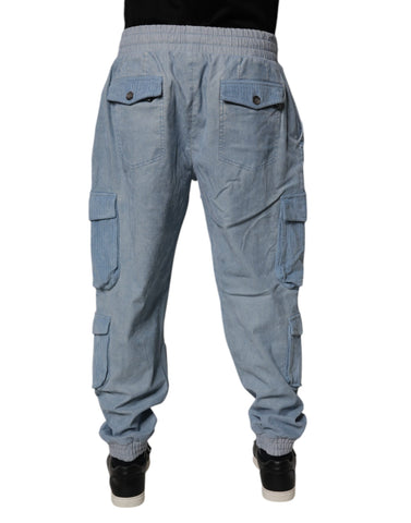 Light Blue Cotton Jogger Cargo Men Denim Pants