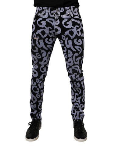 Black Logo Monogram Cotton Skinny Denim Jeans