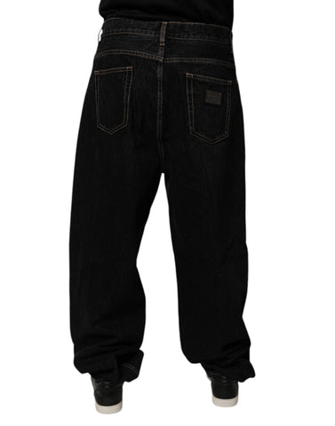 Black Cotton Mid Waist Wide Leg Denim Jeans