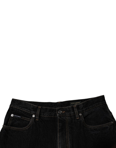 Black Cotton Mid Waist Wide Leg Denim Jeans