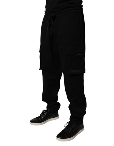 Black Cotton Jogger Cargo Sweatpants Pants