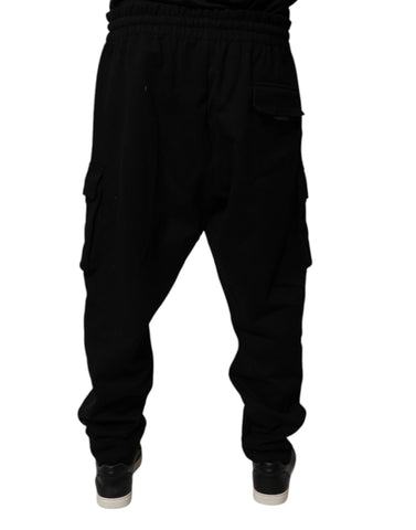 Black Cotton Jogger Cargo Sweatpants Pants