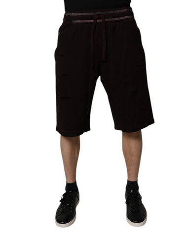 Maroon Cotton Logo Plaque Men Bermuda Shorts