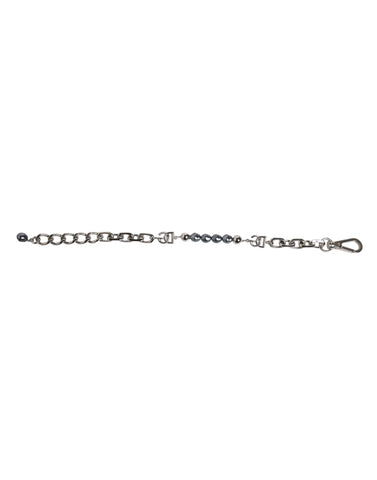 Silver Tone Chain Lobster Clasp Logo Gray Pearls Bracelet