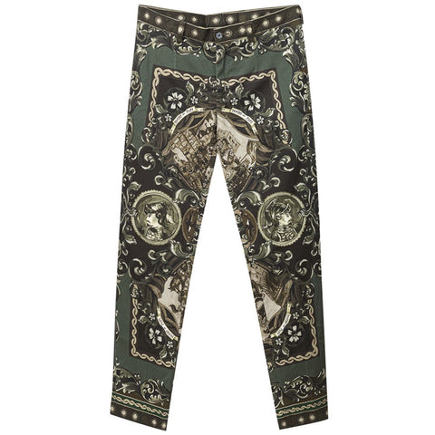 Green Cotton Casual Pants