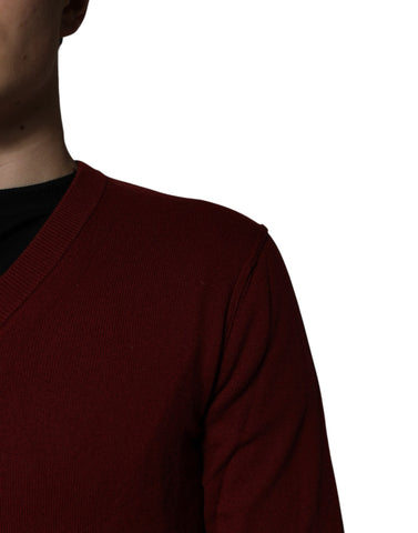 Maroon Cashmere V-neck Men Pullover Sweater