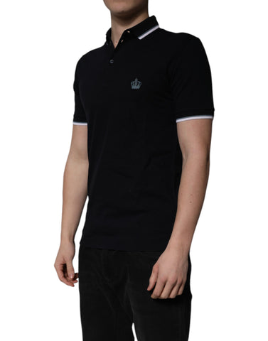 Black Cotton Crown Collared Polo T-shirt